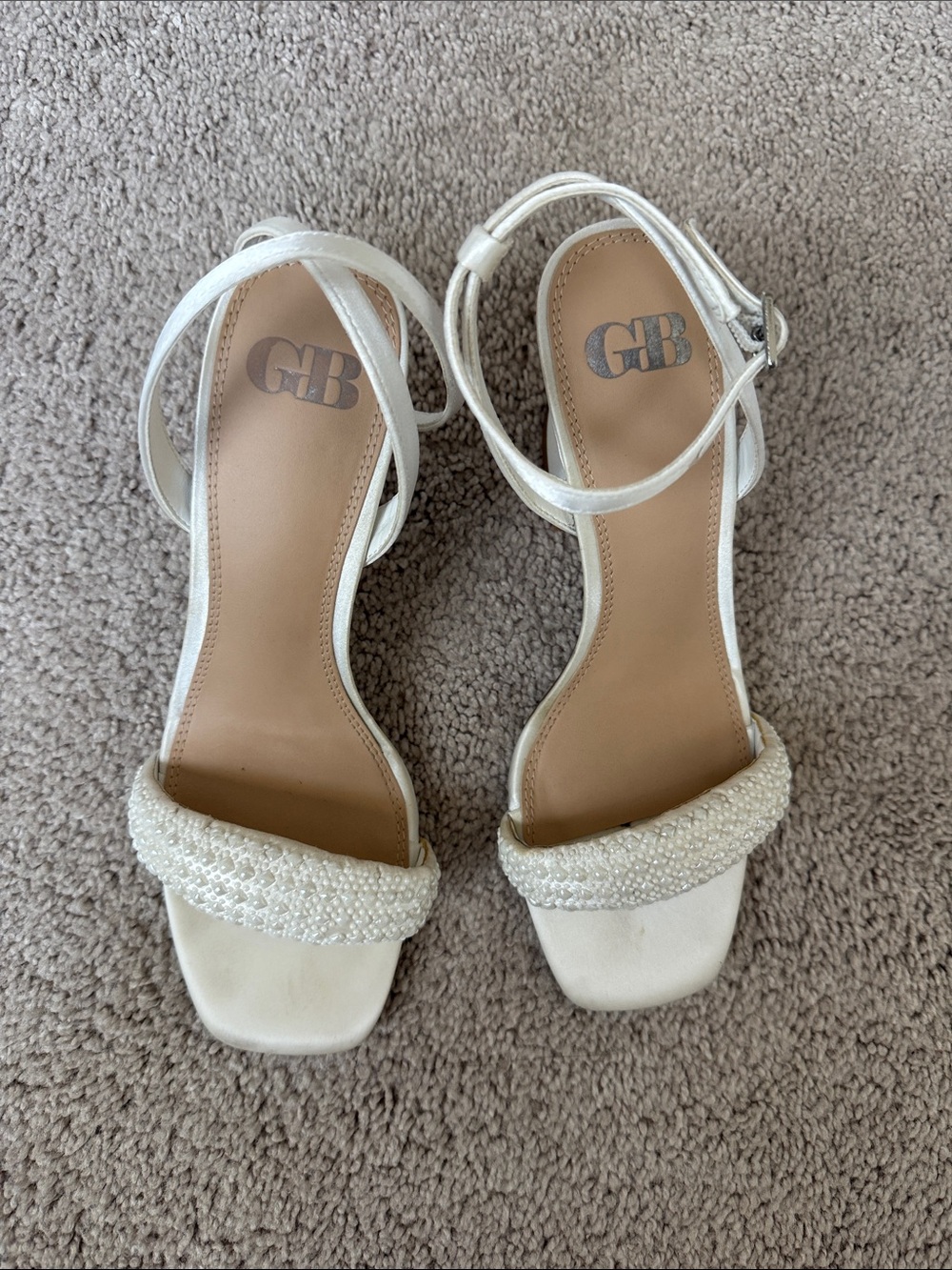 Gianni Bini Ivory Pearl-Embellished Ankle-Strap Heels